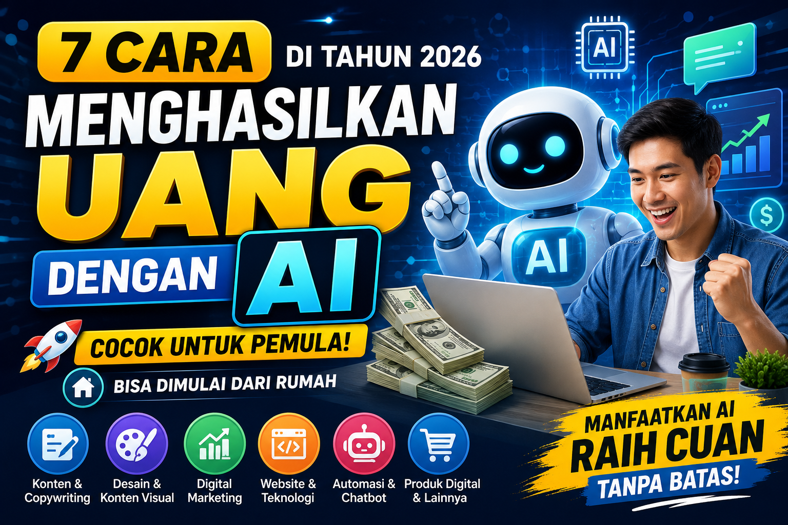 7 Cara Menghasilkan Uang dengan AI pada Tahun 2026, Cocok untuk Pemula dan Bisa Dimulai dari Rumah